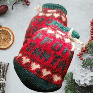 Festive Knitted Drawstring Christmas Stocking Bags - Set of 2 NWOT